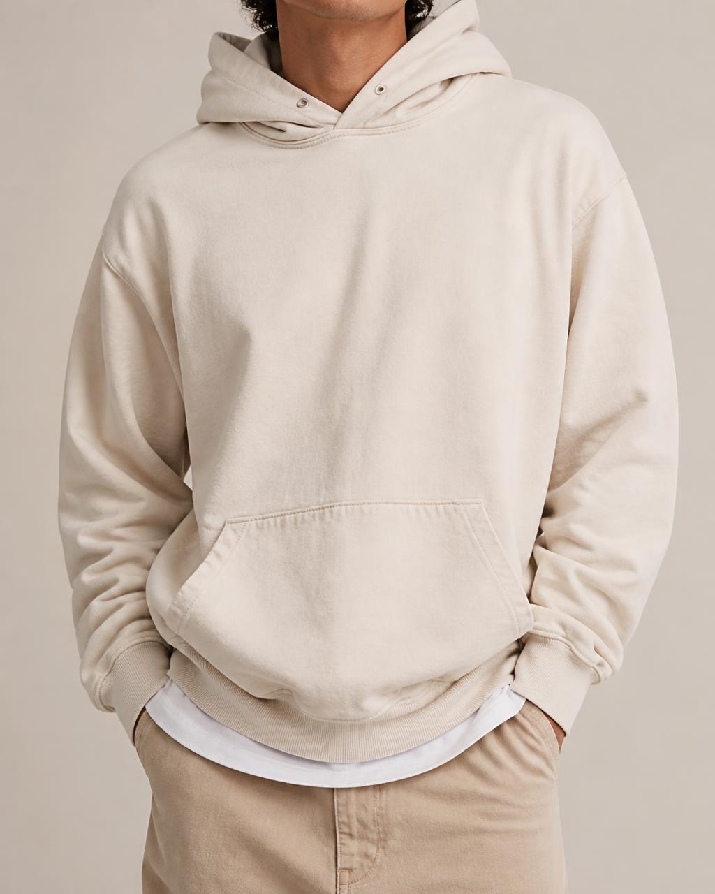 Off-white heavyweight hoodie, front view