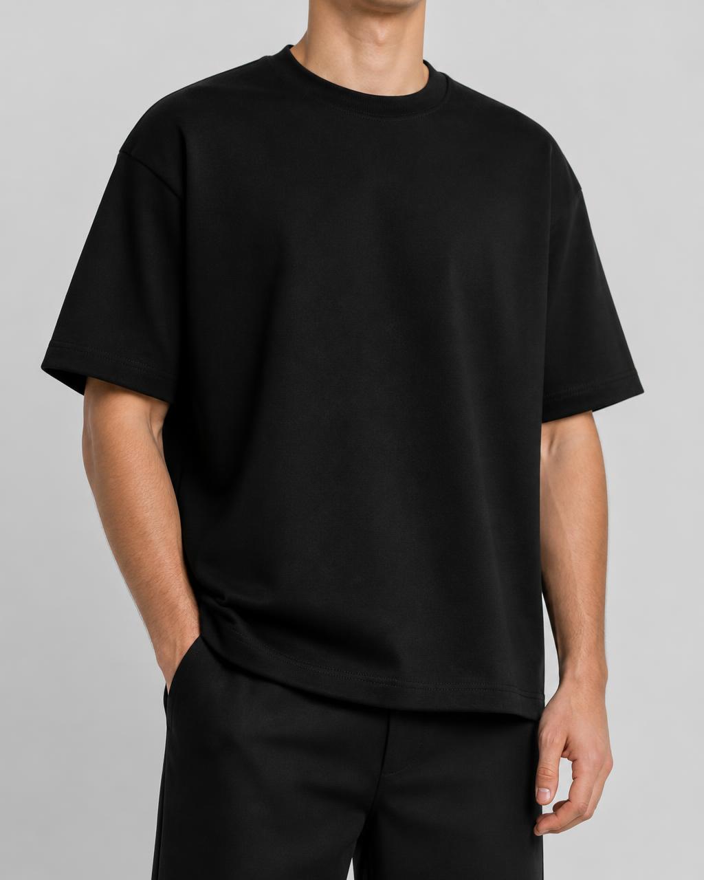 Black boxy heavyweight tee, front view