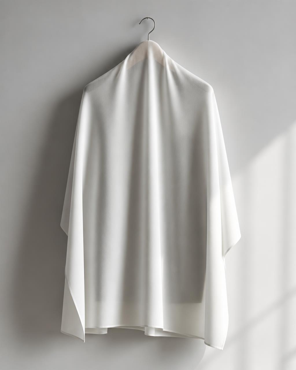 Garment on a hanger under a soft white drape